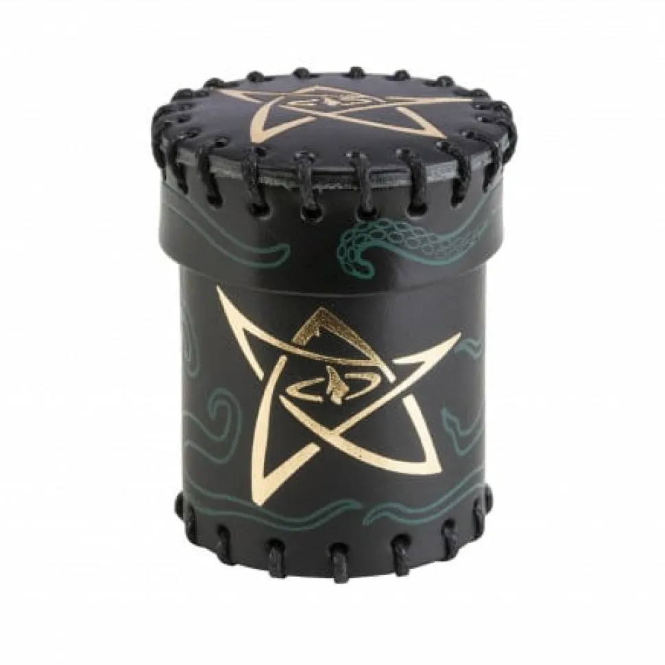 Q Workshop Dobbelstenen>Call Of Cthulhu Black & Green-Golden Leather Dice Cup