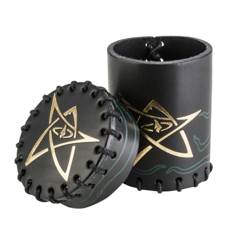 Q Workshop Dobbelstenen>Call Of Cthulhu Black & Green-Golden Leather Dice Cup