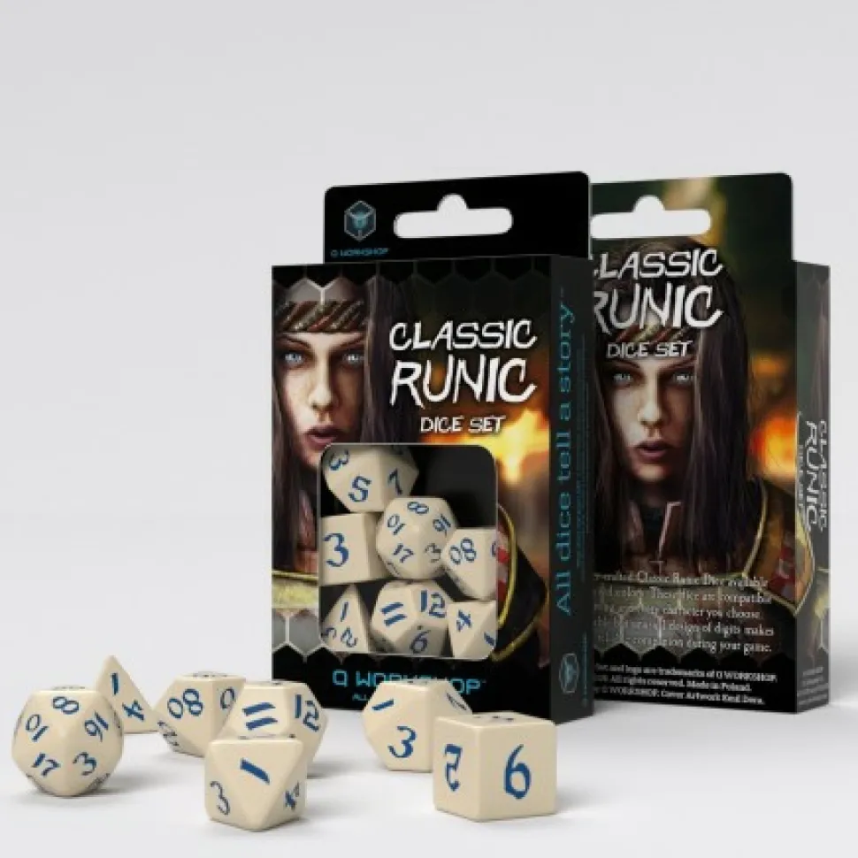 Q Workshop Dobbelstenen>Classic Runic Beige & Blue Dice Set (7)