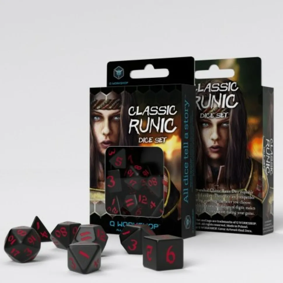 Q Workshop Dobbelstenen>Classic Runic Black & Red Dice Set (7)