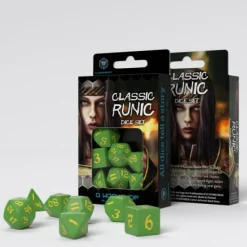 Q Workshop Dobbelstenen>Classic Runic Green & Yellow Dice Set (7)