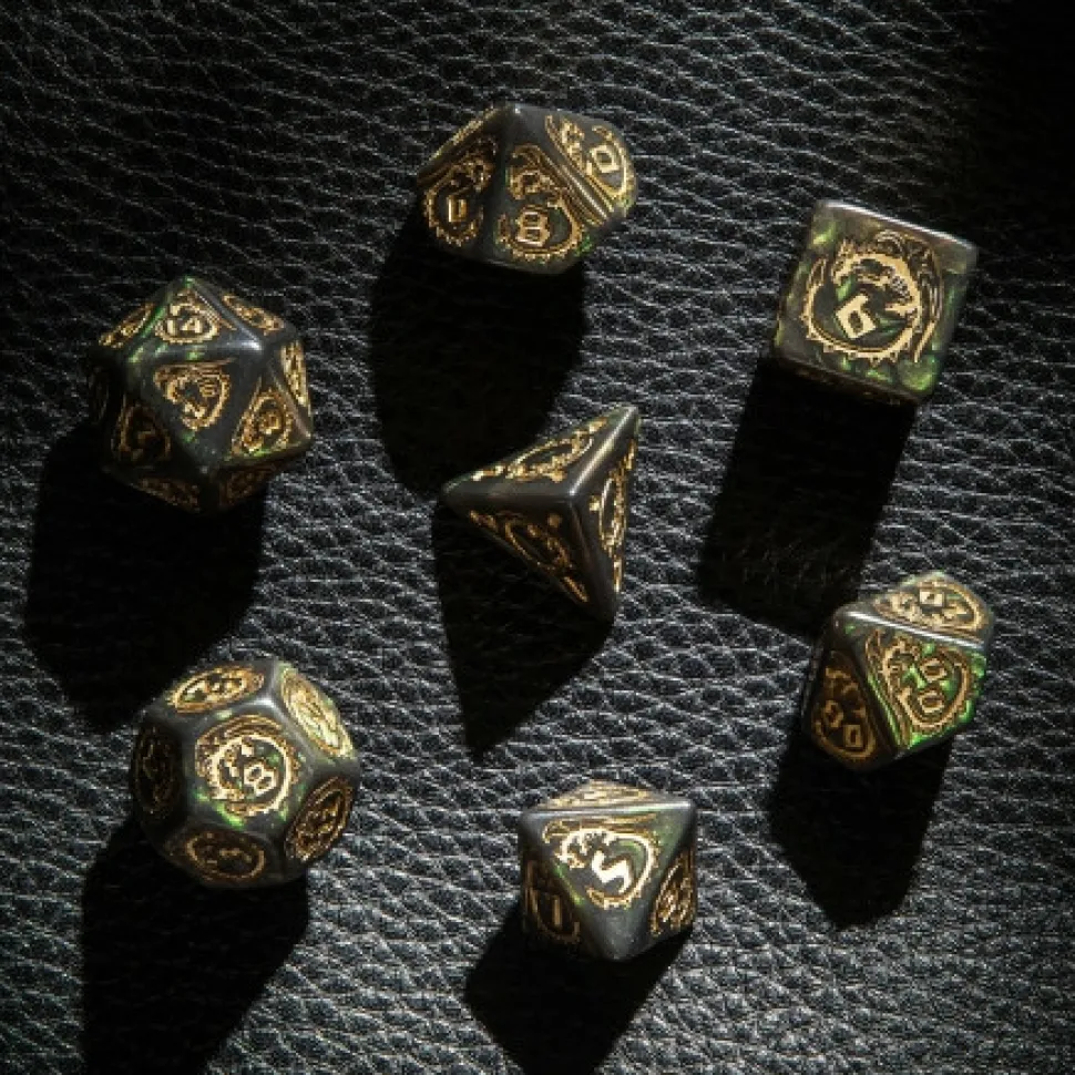 Q Workshop Dobbelstenen>Dragons Bottle Green & Gold Dice Set (7)