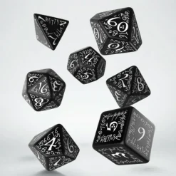 Q Workshop Dobbelstenen>Elvish Black & White Dice Set (7)