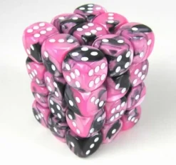 Chessex Dobbelstenen>Gemini Black-Pink/White D6 12Mm Dobbelsteen Set (36 Stuks)