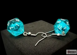 Chessex Oorbellen>Hook Earrings Translucent Teal Mini-Poly D20
