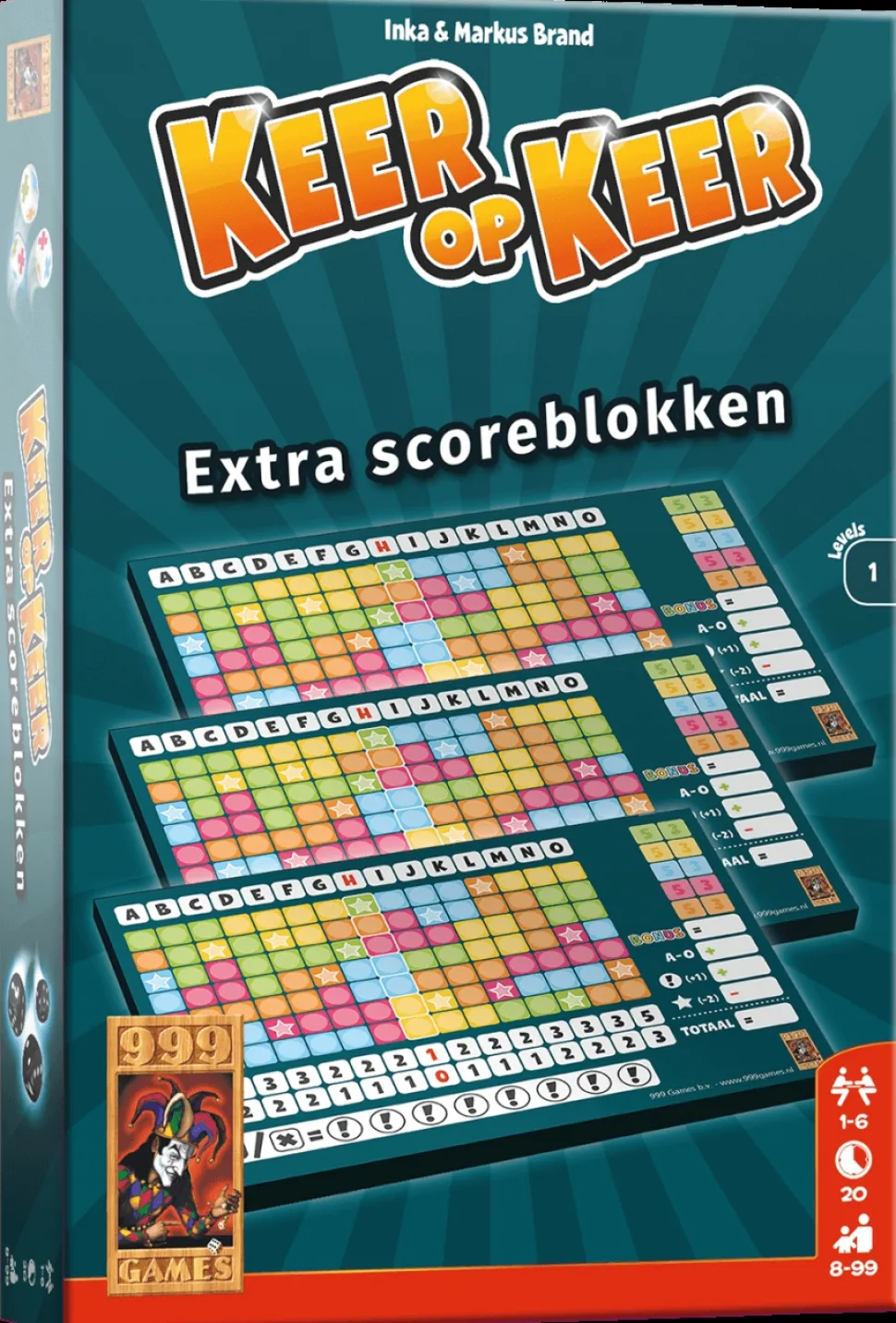 999 Games Dobbelspellen>Keer Op Keer Scoreblok 2 Stuks Level 1 - Dobbelspel