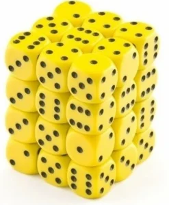 Chessex Dobbelstenen>Opaque Yellow/Black D6 12Mm Dobbelsteen Set (36 Stuks)