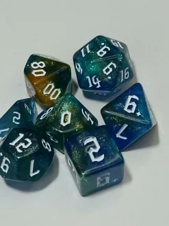 Spellenhuis Dobbelstenen>Rpg Dice Set (7) Double Color Blauw Goud Glitter