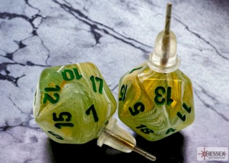 Chessex Oorbellen>Stud Earrings Marble Green Mini-Poly D20