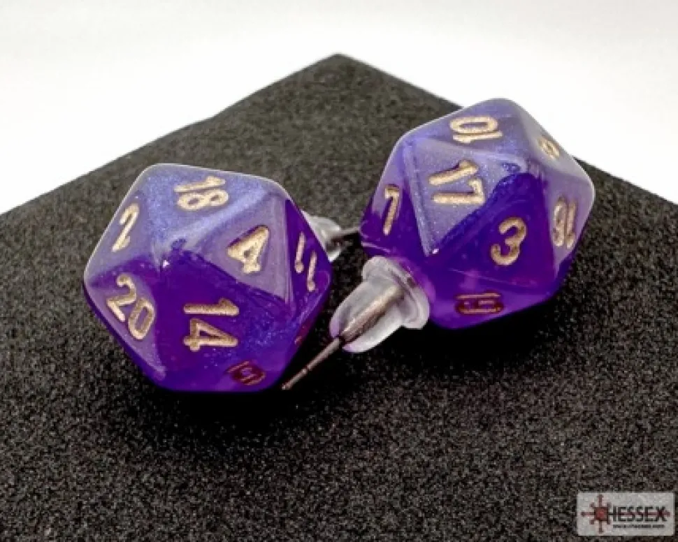 Chessex Dobbelstenen>Stud Earrings Royal Purple Mini-Poly D20