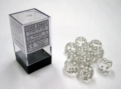 Chessex Bordspel Hoesjes>Translucent Clear/White D6 16Mm Dobbelsteen Set (12 Stuks)