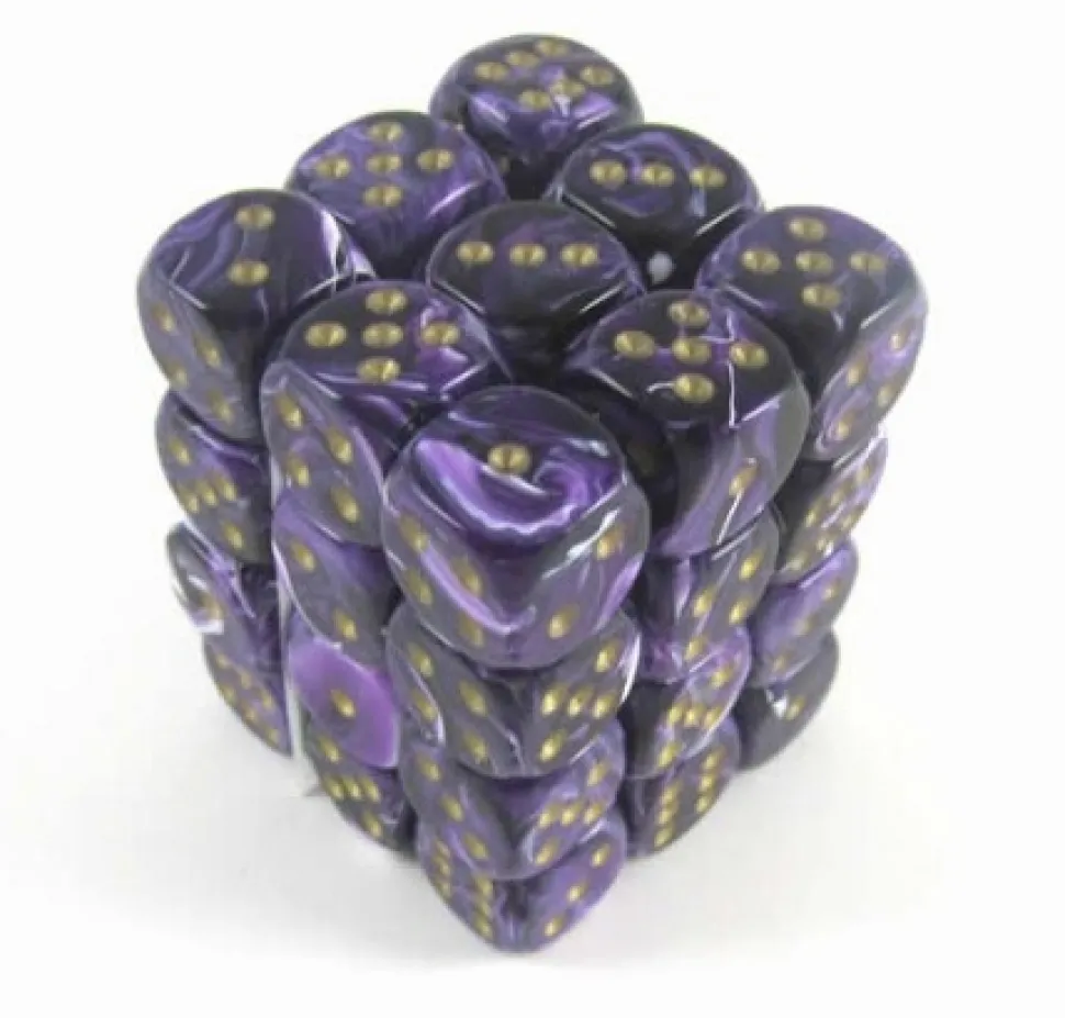 Chessex Dobbelstenen>Vortex Purple/Gold D6 12Mm Dobbelsteen Set (36 Stuks)