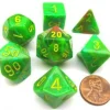 Chessex Dobbelstenen>Vortex Slime/Yellow Polydice Dobbelsteen Set (7 Stuks)