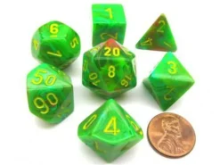 Chessex Dobbelstenen>Vortex Slime/Yellow Polydice Dobbelsteen Set (7 Stuks)